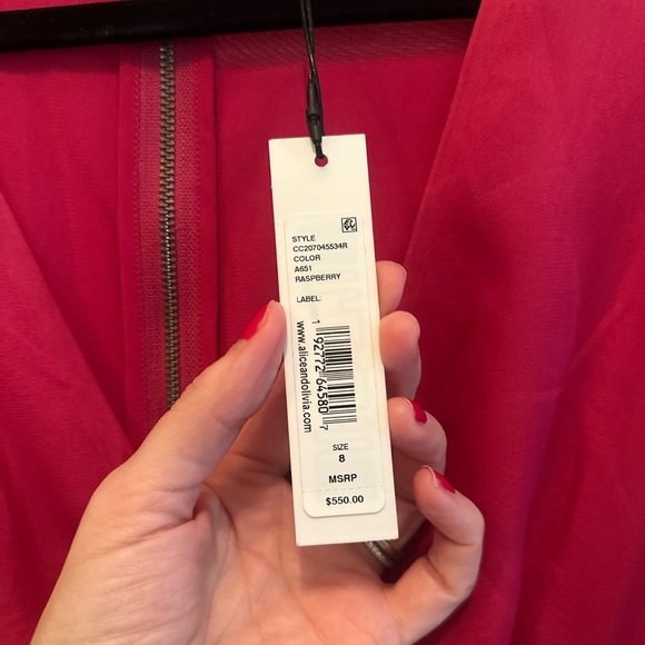NWT Alice + Olivia Sion raspberry crinkle chiffon midi dress Size 8 - Picture 6 of 6
